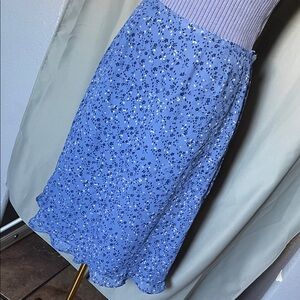 kathy ireland Blue Floral Midi Skirt with Tiny Ditsy Pattern
